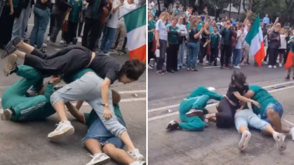 lucha libre improvisada en Paseo de la Reforma